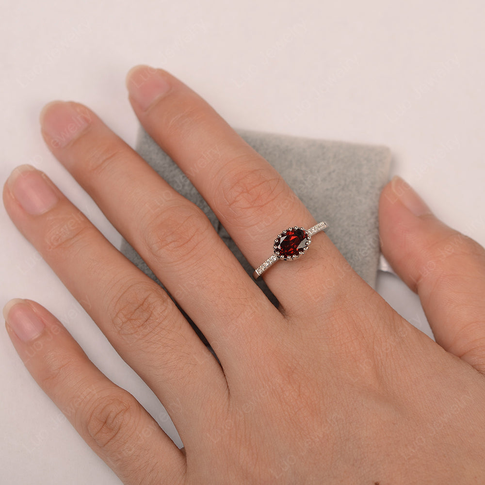 Multi Prong Oval Cut Garnet Ring Rose Gold - LUO Jewelry