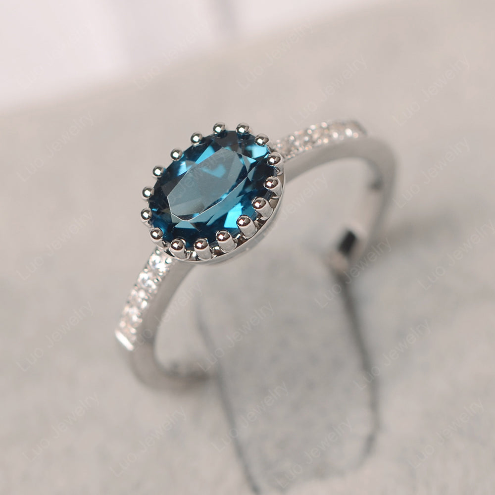 Multi Prong Oval Cut London Blue Topaz Ring Rose Gold - LUO Jewelry