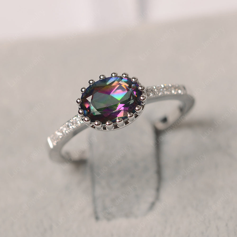 Multi Prong Oval Cut Mystic Topaz Ring Rose Gold - LUO Jewelry
