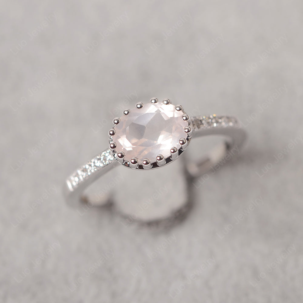 Multi Prong Oval Cut Rose Quartz Ring Rose Gold - LUO Jewelry