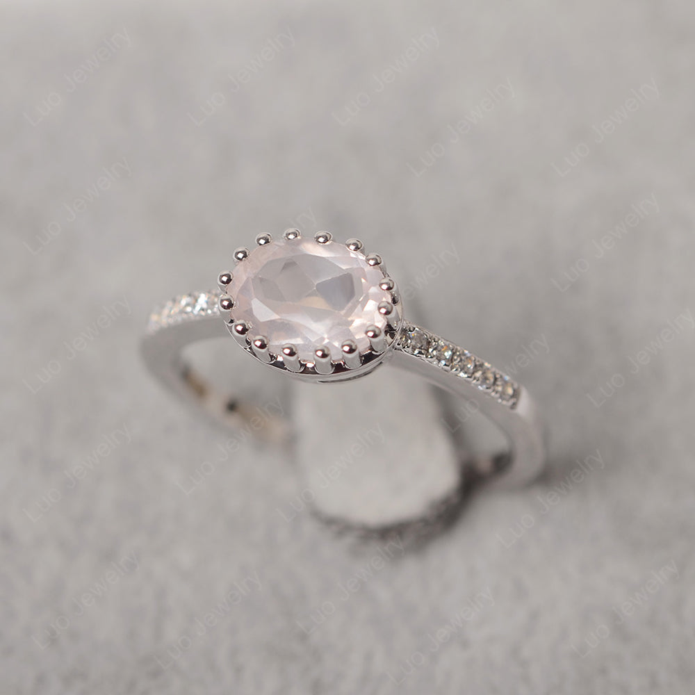 Multi Prong Oval Cut Rose Quartz Ring Rose Gold - LUO Jewelry