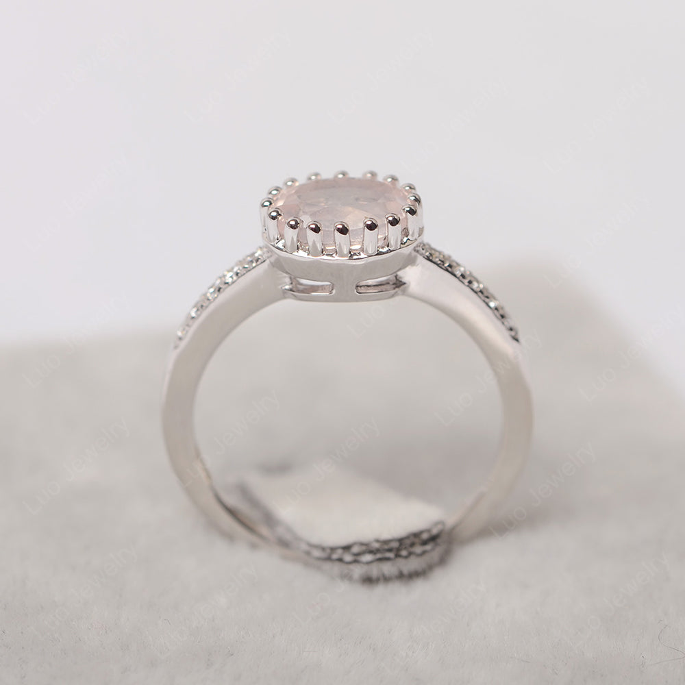 Multi Prong Oval Cut Rose Quartz Ring Rose Gold - LUO Jewelry