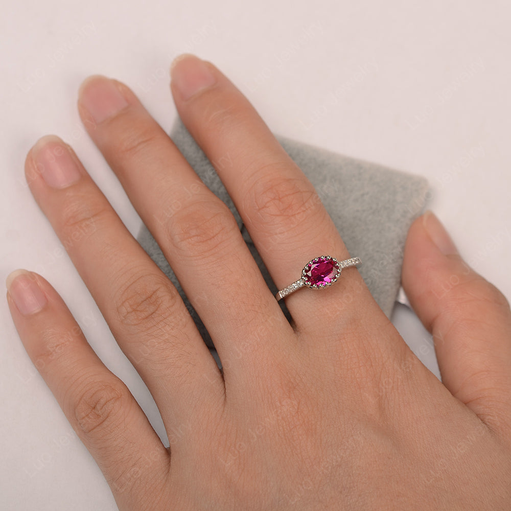 Multi Prong Oval Cut Ruby Ring Rose Gold - LUO Jewelry