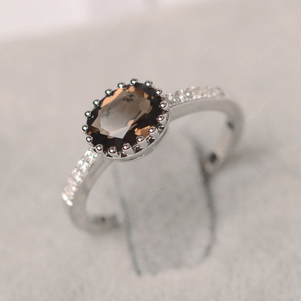 Multi Prong Oval Cut Smoky Quartz  Ring Rose Gold - LUO Jewelry