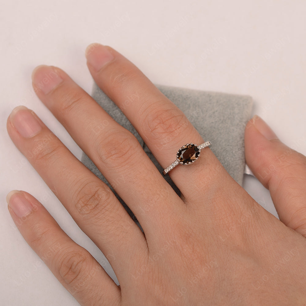Multi Prong Oval Cut Smoky Quartz  Ring Rose Gold - LUO Jewelry
