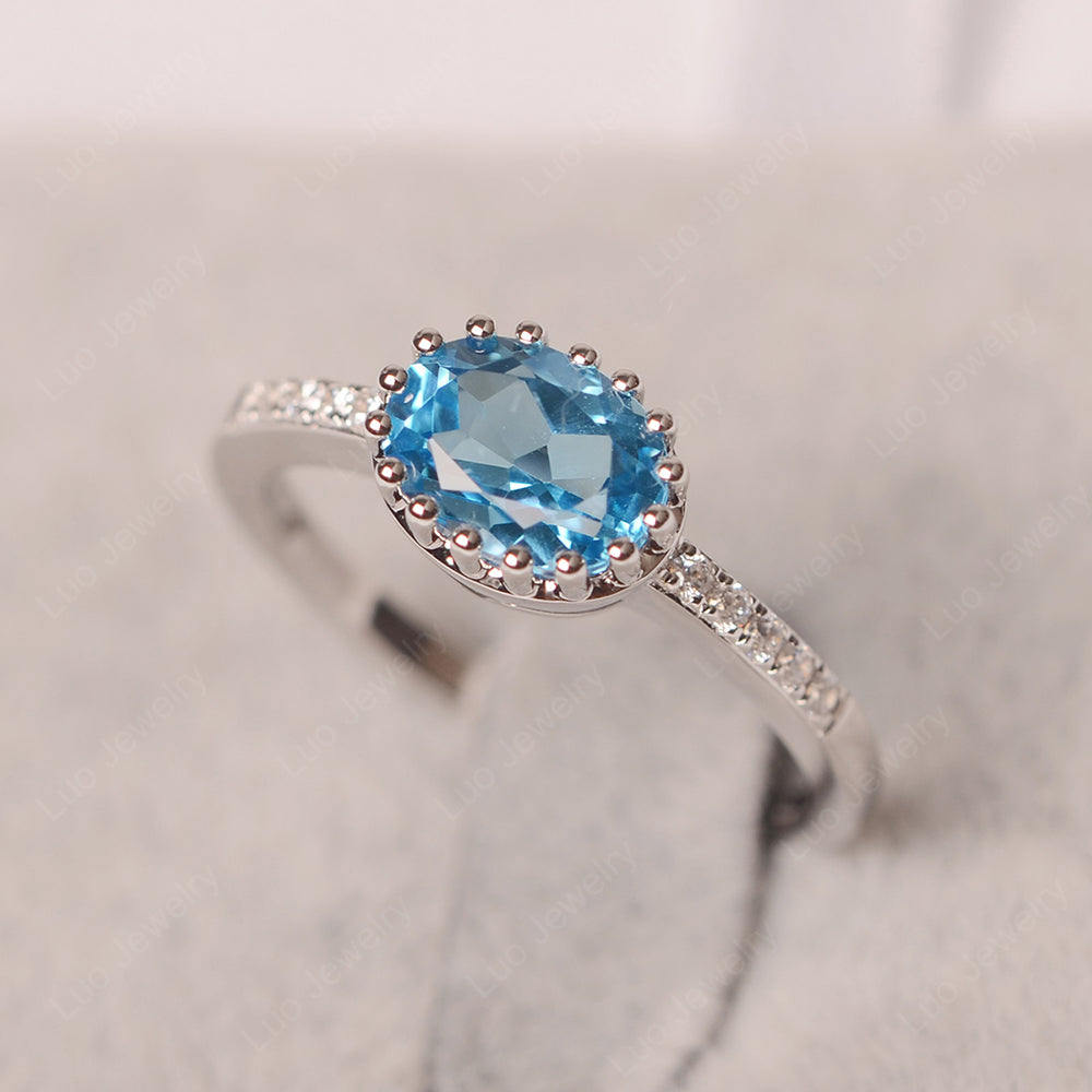 Multi Prong Oval Cut Swiss Blue Topaz Ring Rose Gold - LUO Jewelry