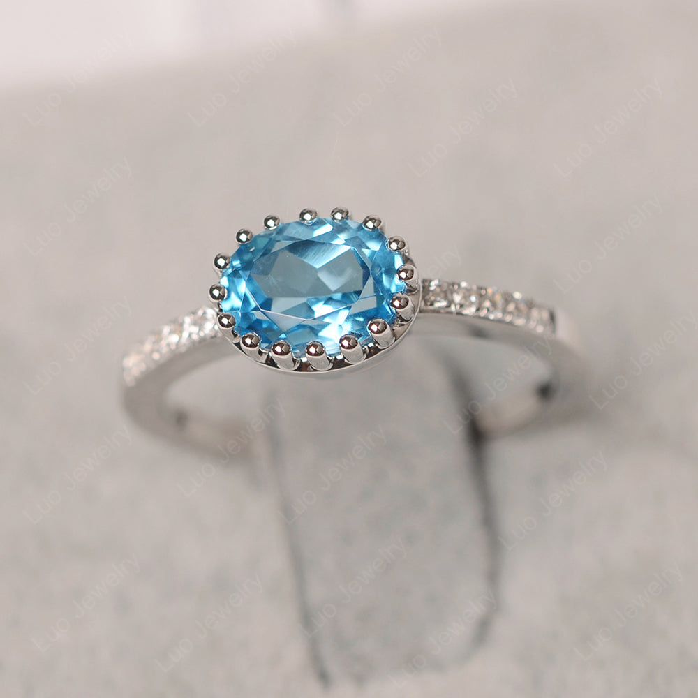 Multi Prong Oval Cut Swiss Blue Topaz Ring Rose Gold - LUO Jewelry