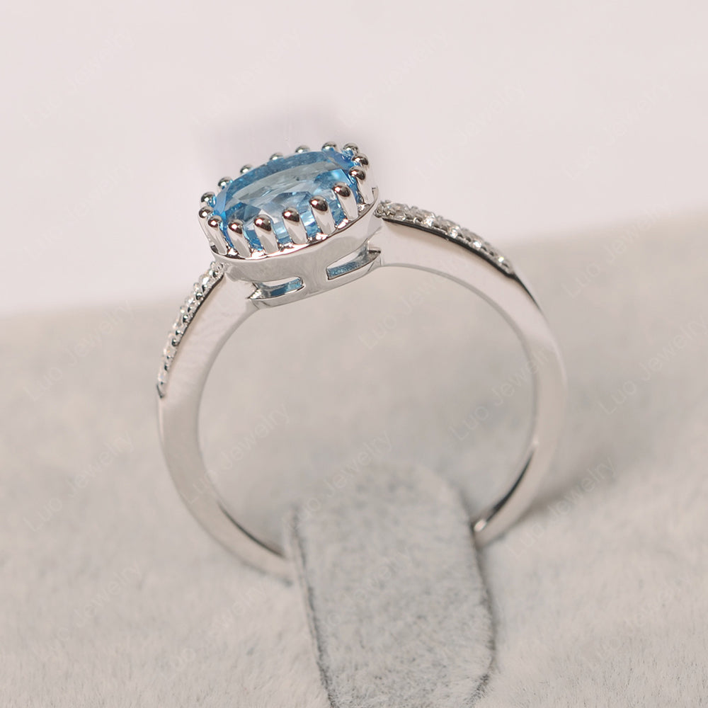 Multi Prong Oval Cut Swiss Blue Topaz Ring Rose Gold - LUO Jewelry