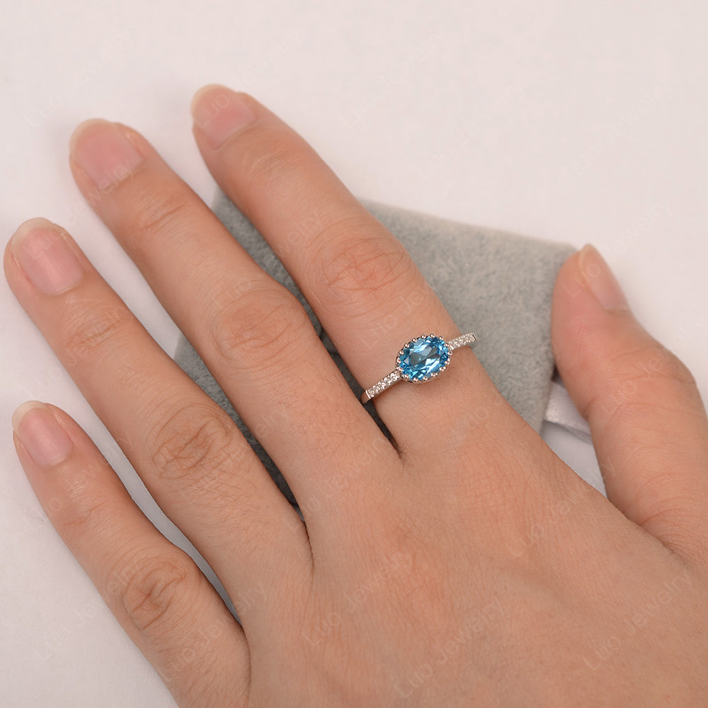 Multi Prong Oval Cut Swiss Blue Topaz Ring Rose Gold - LUO Jewelry