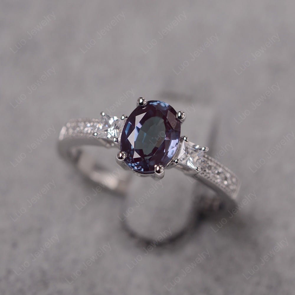 Alexandrite Oval Cut Engagement Ring Silver - LUO Jewelry