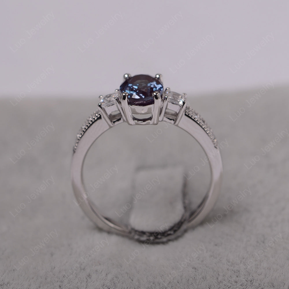 Alexandrite Oval Cut Engagement Ring Silver - LUO Jewelry