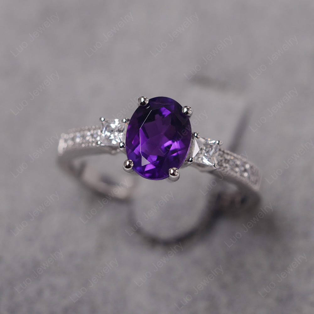Amethyst Oval Cut Engagement Ring Silver - LUO Jewelry
