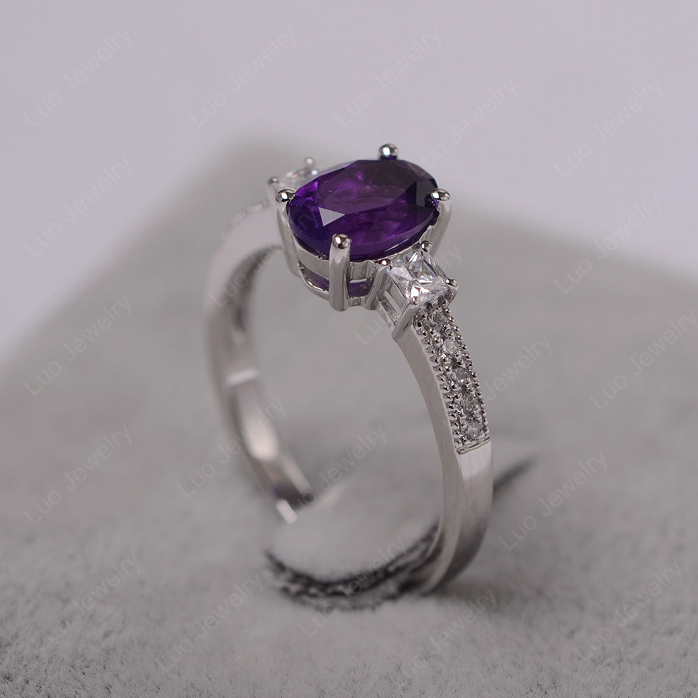 Amethyst Oval Cut Engagement Ring Silver - LUO Jewelry