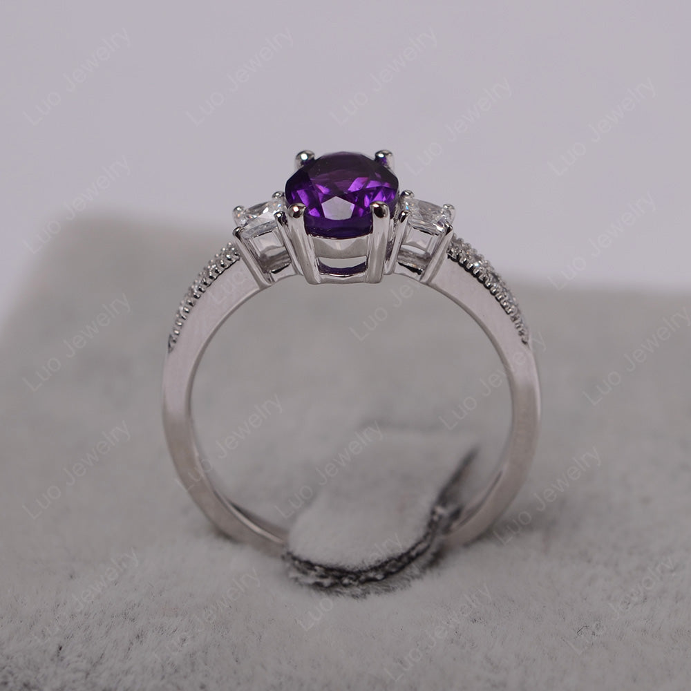 Amethyst Oval Cut Engagement Ring Silver - LUO Jewelry