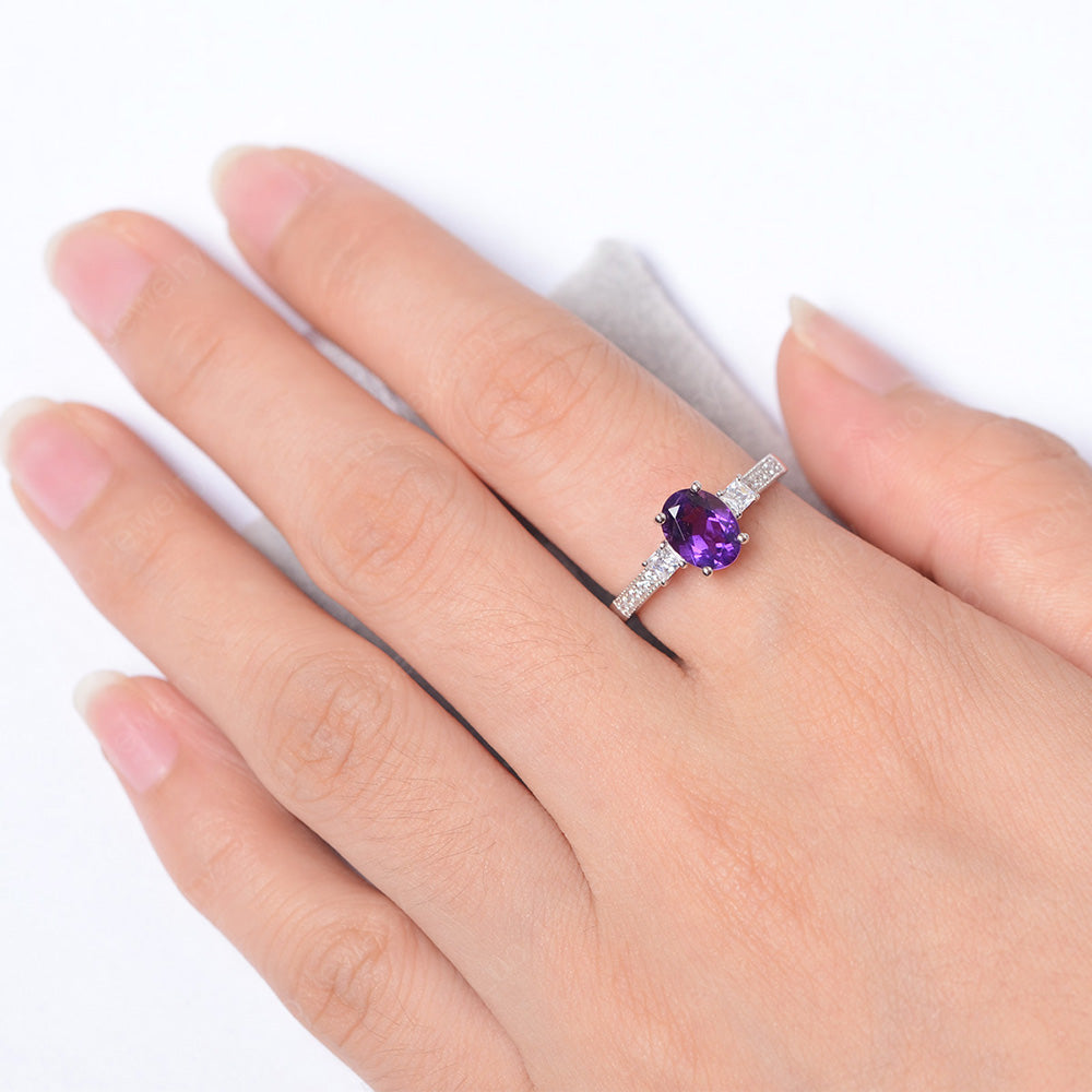 Amethyst Oval Cut Engagement Ring Silver - LUO Jewelry