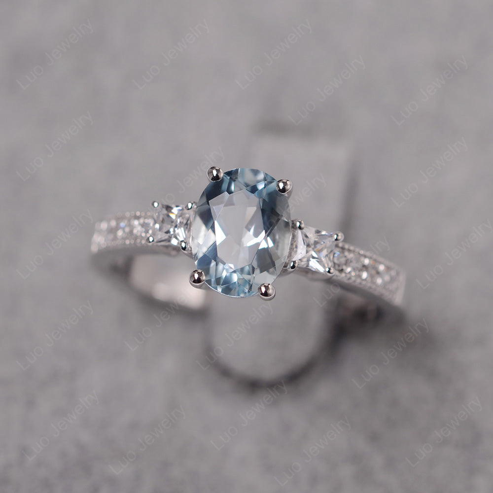 Aquamarine Oval Cut Engagement Ring Silver - LUO Jewelry