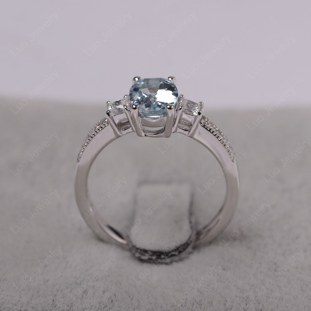 Aquamarine Oval Cut Engagement Ring Silver - LUO Jewelry