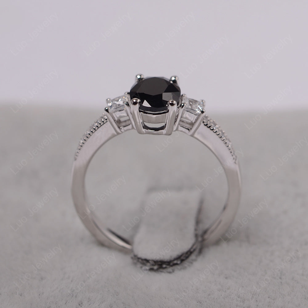 Black Stone Oval Cut Engagement Ring Silver - LUO Jewelry