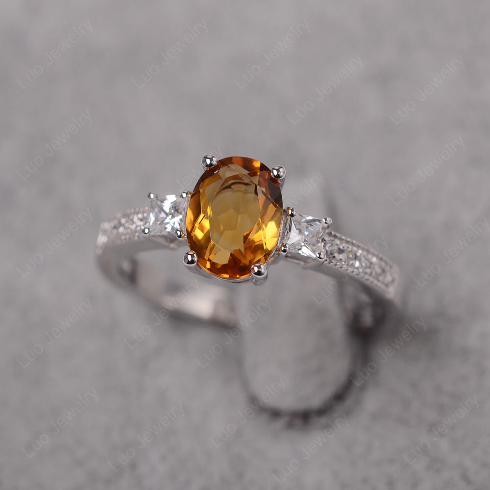 Citrine Oval Cut Engagement Ring Silver - LUO Jewelry