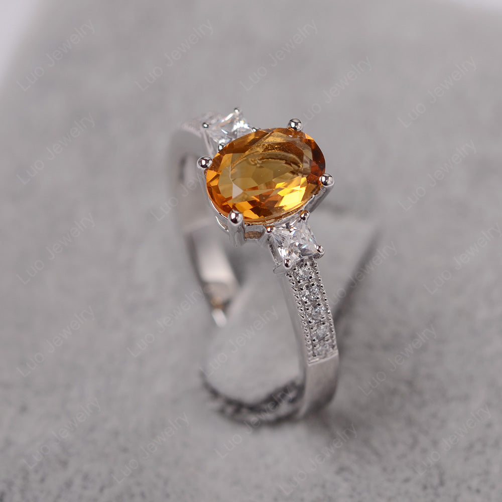 Citrine Oval Cut Engagement Ring Silver - LUO Jewelry