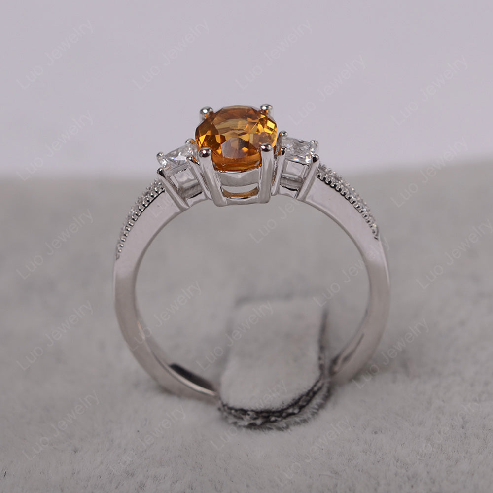 Citrine Oval Cut Engagement Ring Silver - LUO Jewelry