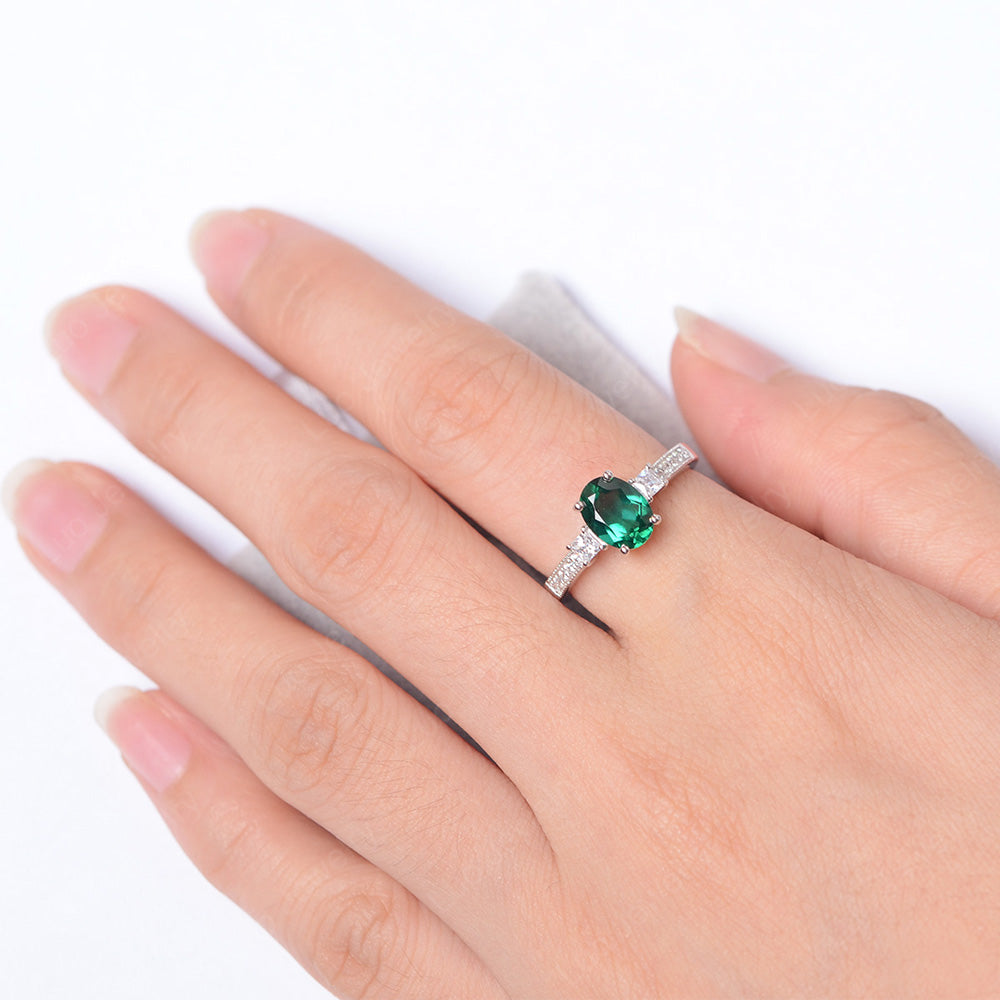 Lab Emerald Oval Cut Engagement Ring Silver - LUO Jewelry
