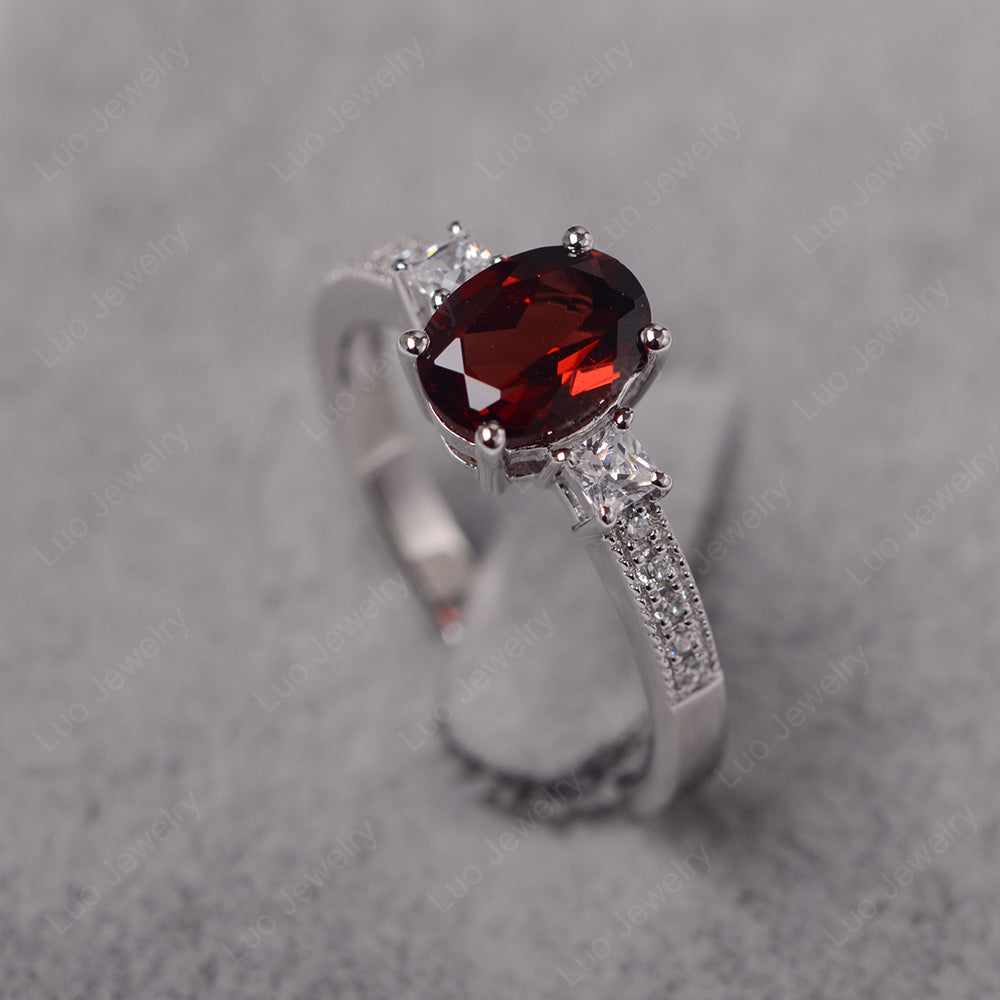 Garnet Oval Cut Engagement Ring Silver - LUO Jewelry