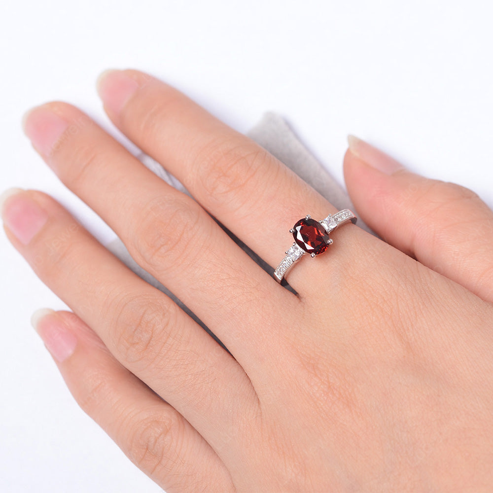 Garnet Oval Cut Engagement Ring Silver - LUO Jewelry