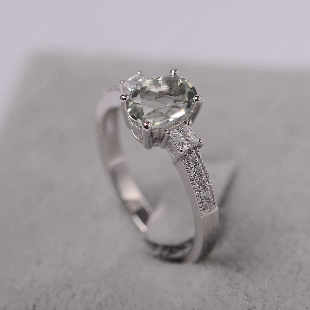 Green Amethyst Oval Cut Engagement Ring Silver - LUO Jewelry