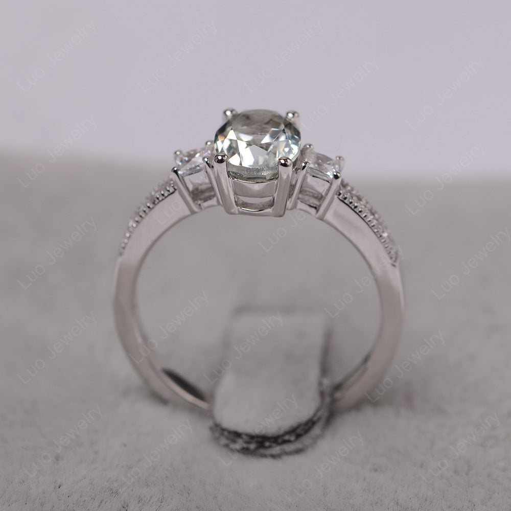 Green Amethyst Oval Cut Engagement Ring Silver - LUO Jewelry