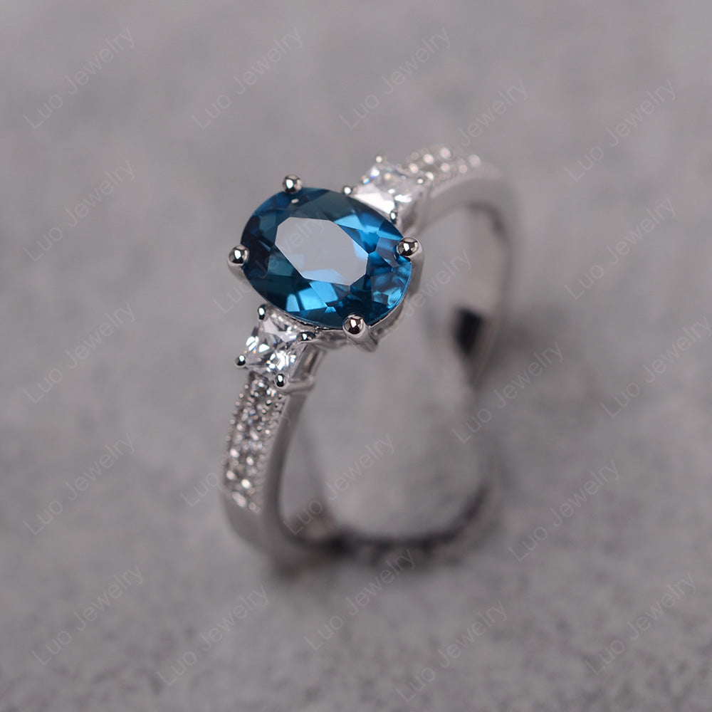 London Blue Topaz Oval Cut Engagement Ring Silver - LUO Jewelry