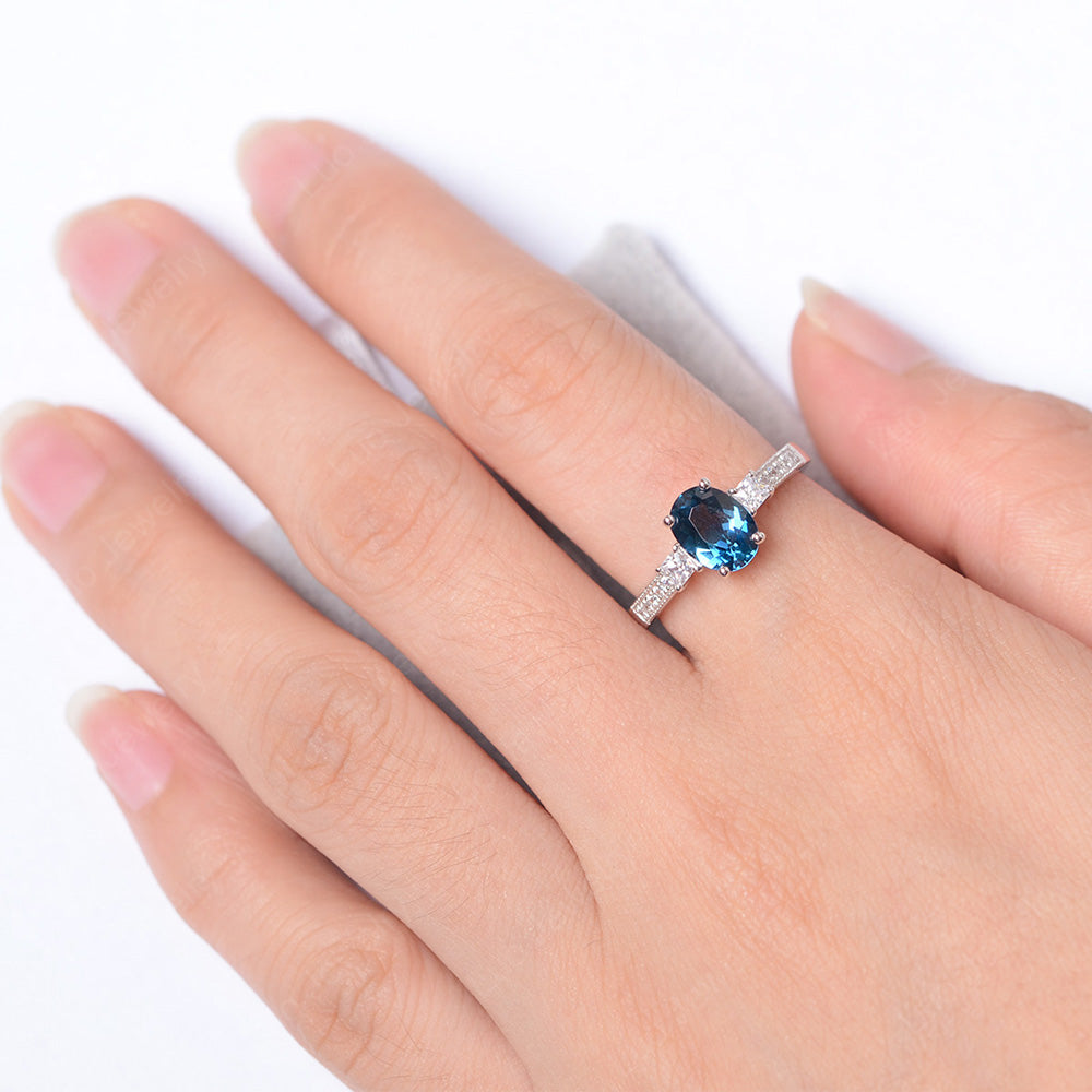 London Blue Topaz Oval Cut Engagement Ring Silver - LUO Jewelry