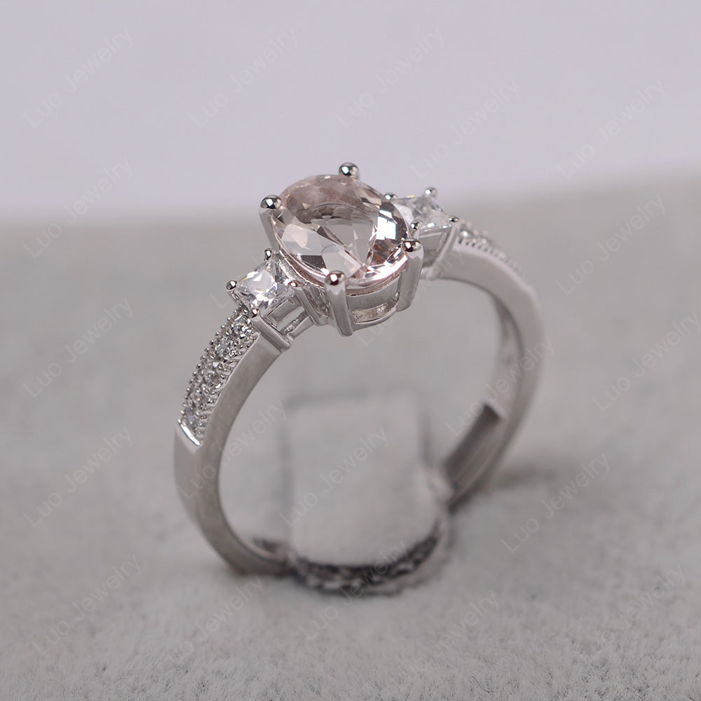 Morganite Oval Cut Engagement Ring Silver - LUO Jewelry