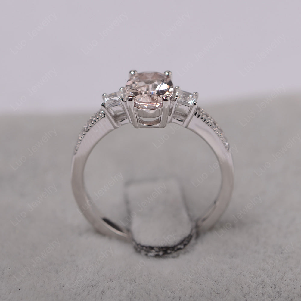 Morganite Oval Cut Engagement Ring Silver - LUO Jewelry