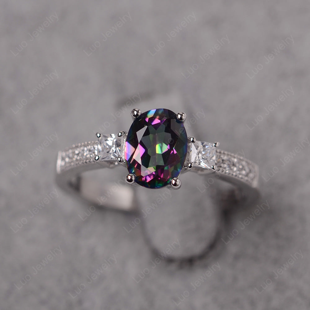 Mystic Topaz Oval Cut Engagement Ring Silver - LUO Jewelry
