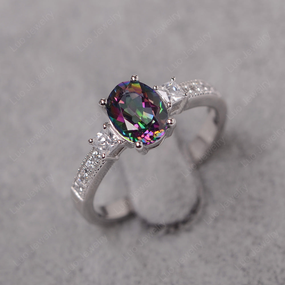 Mystic Topaz Oval Cut Engagement Ring Silver - LUO Jewelry