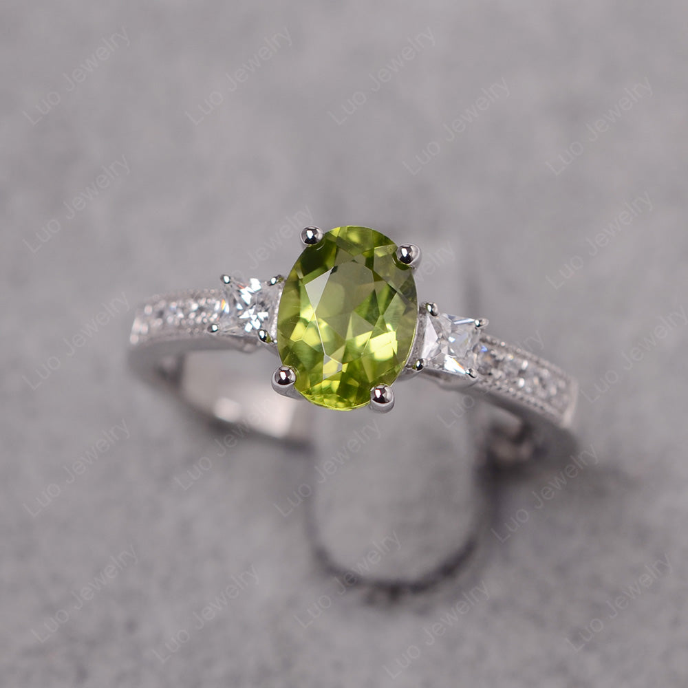 Peridot Oval Cut Engagement Ring Silver - LUO Jewelry