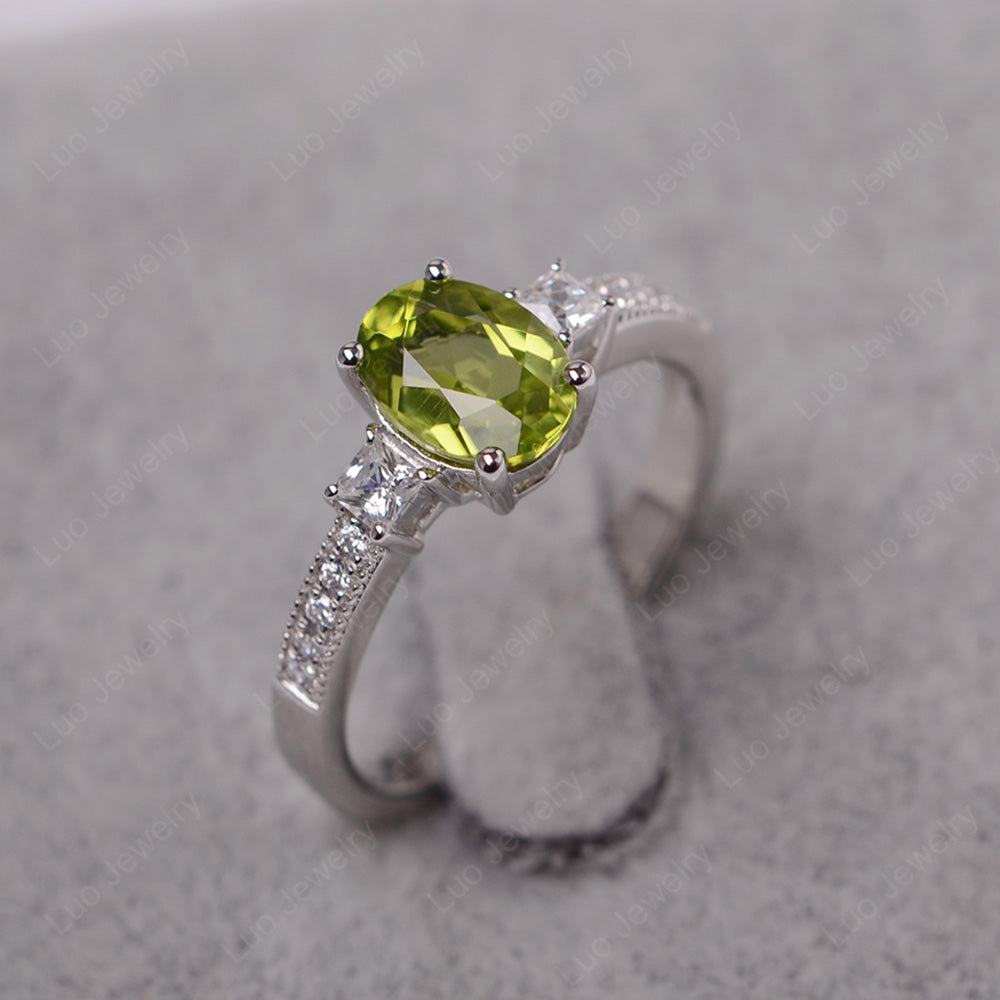 Peridot Oval Cut Engagement Ring Silver - LUO Jewelry