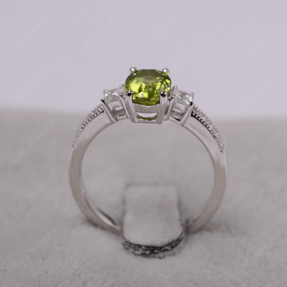 Peridot Oval Cut Engagement Ring Silver - LUO Jewelry