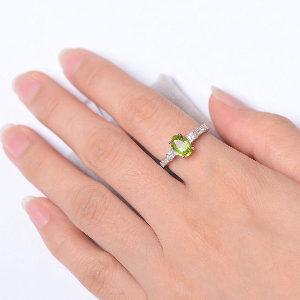 Peridot Oval Cut Engagement Ring Silver - LUO Jewelry