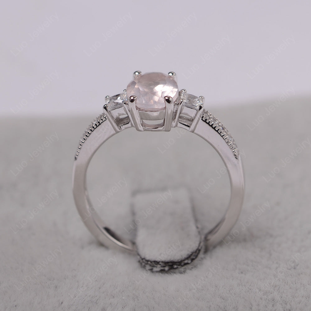 Rose Quartz Oval Cut Engagement Ring Silver - LUO Jewelry