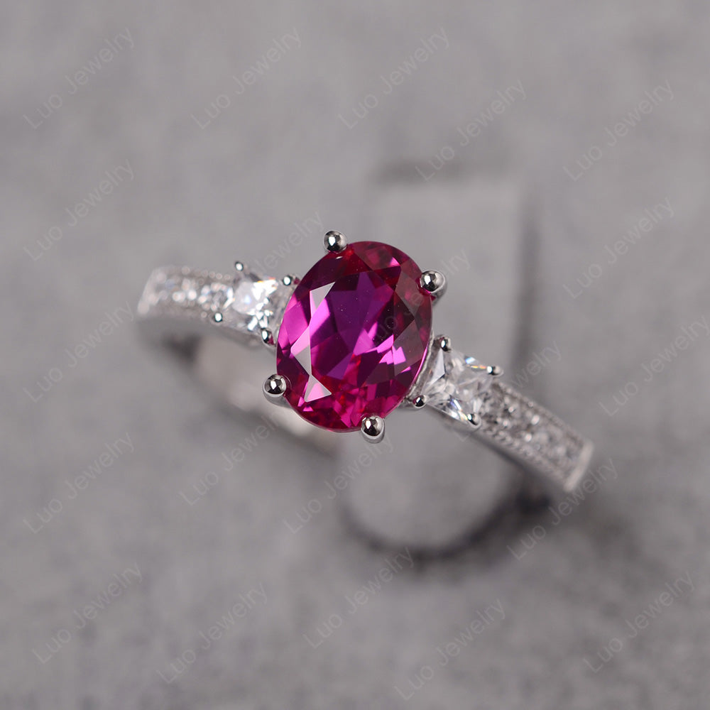Ruby Oval Cut Engagement Ring Silver - LUO Jewelry