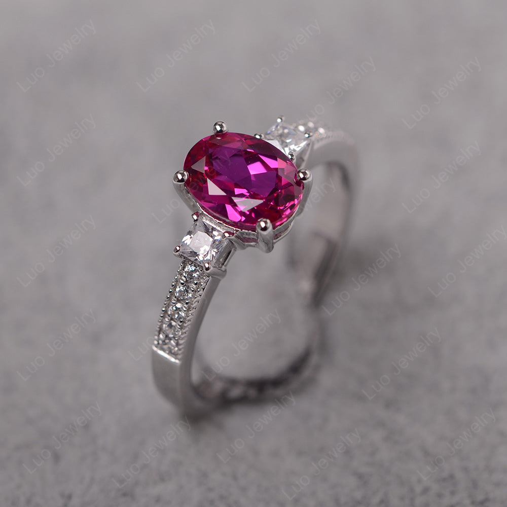 Ruby Oval Cut Engagement Ring Silver - LUO Jewelry