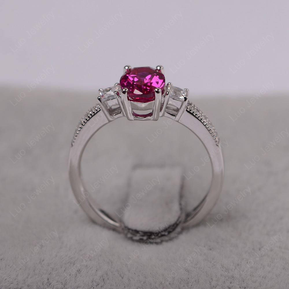 Ruby Oval Cut Engagement Ring Silver - LUO Jewelry