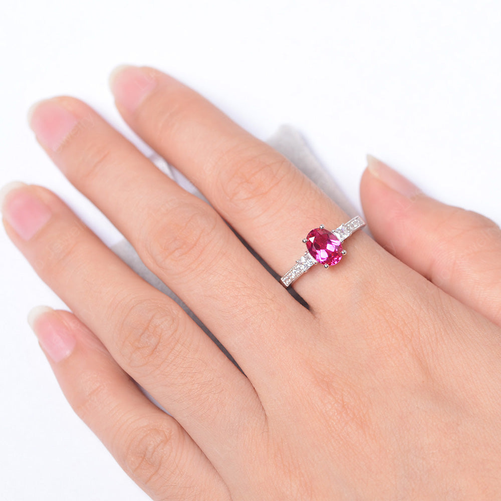 Ruby Oval Cut Engagement Ring Silver - LUO Jewelry