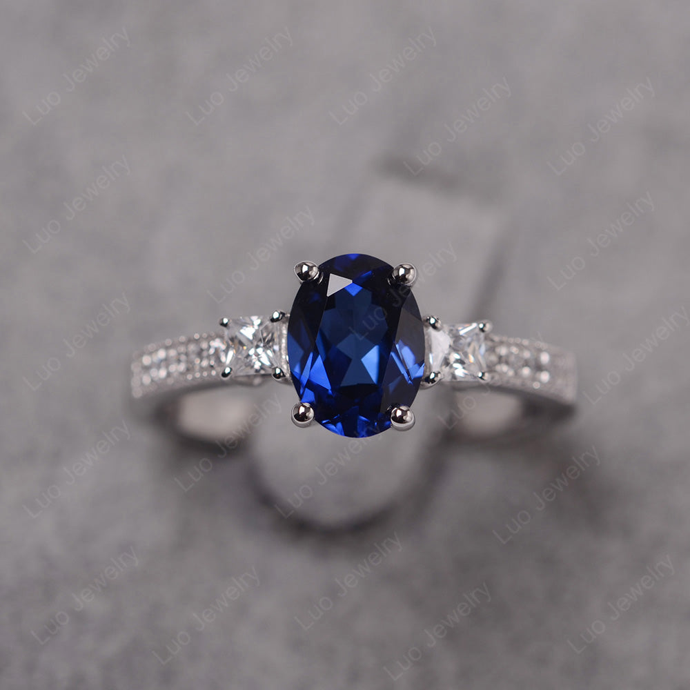 Lab Sapphire Oval Cut Engagement Ring Silver - LUO Jewelry