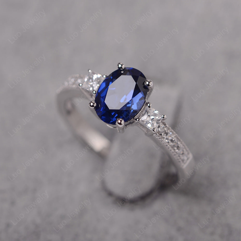 Lab Sapphire Oval Cut Engagement Ring Silver - LUO Jewelry
