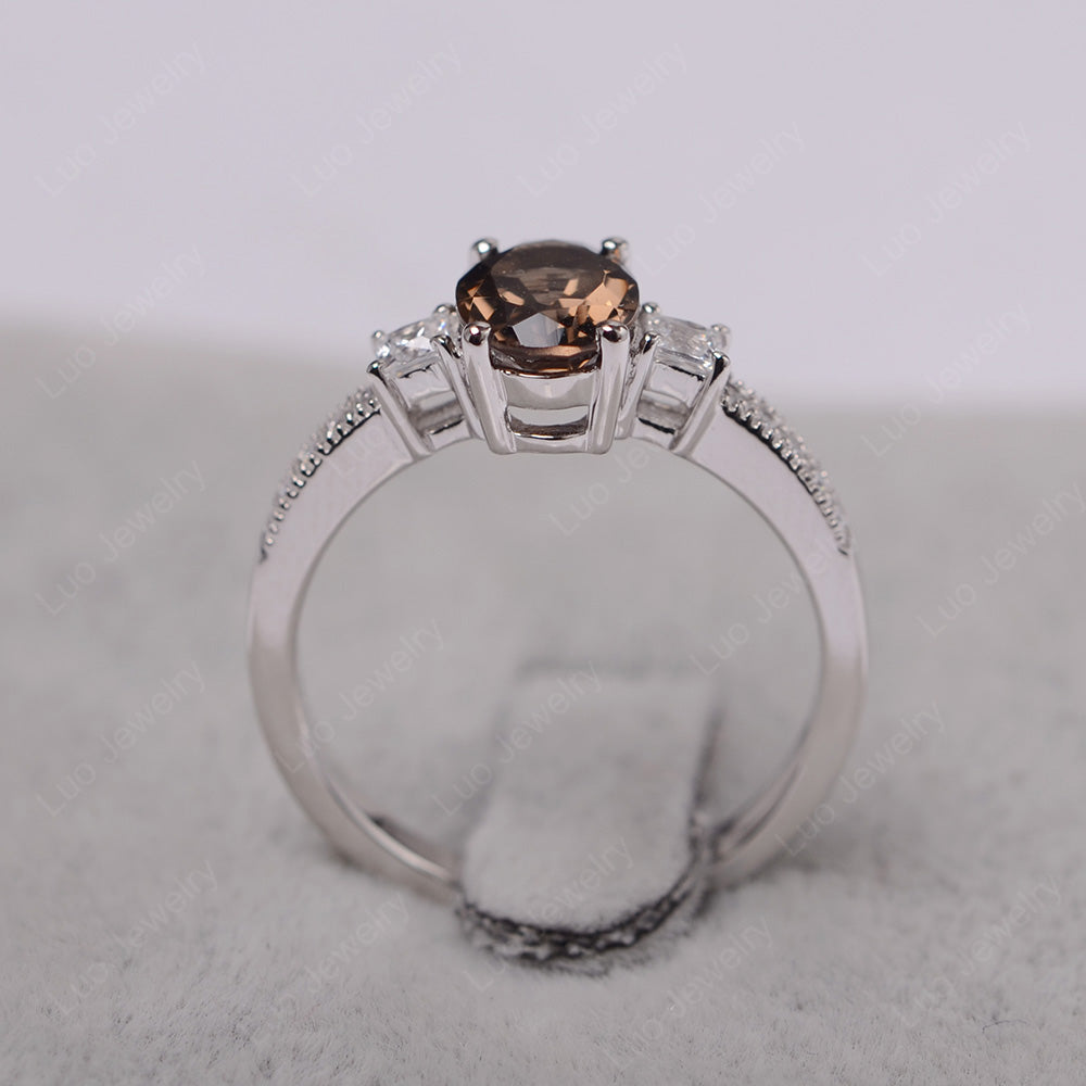 Smoky Quartz  Oval Cut Engagement Ring Silver - LUO Jewelry