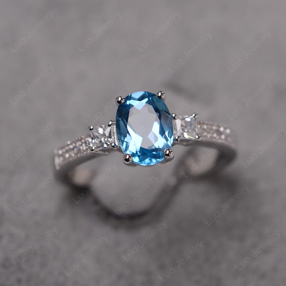Swiss Blue Topaz Oval Cut Engagement Ring Silver - LUO Jewelry