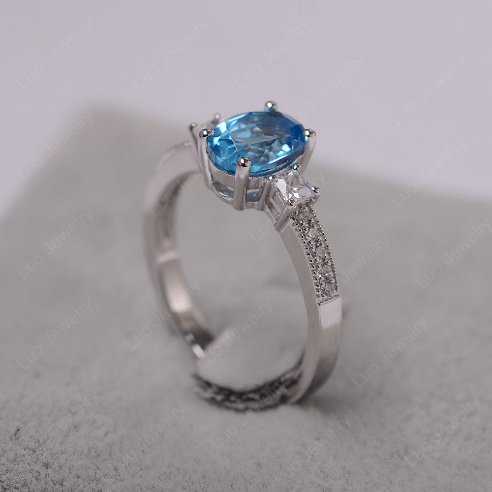 Swiss Blue Topaz Oval Cut Engagement Ring Silver - LUO Jewelry